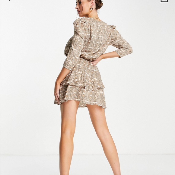 NWT! AX Paris mini smock dress plunge front camel chain print 12 dance party - Picture 4 of 9